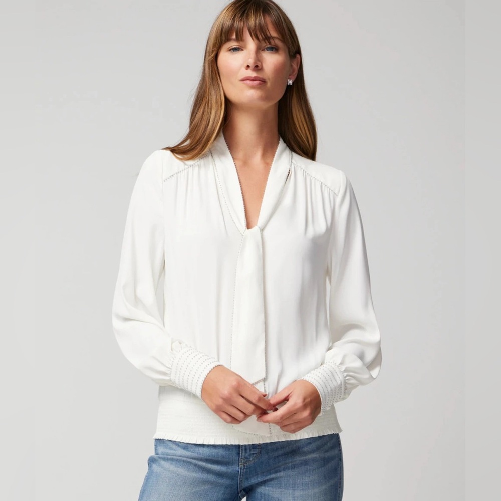 NWT Womens Embellished Studded Fem Romantic  Regency Inspired Tie Neck‎ Blouse M